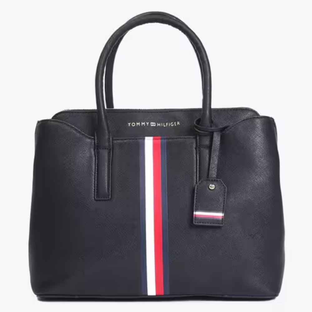 Tommy Hilfiger Black Cleo Small Satchel Red White Blue